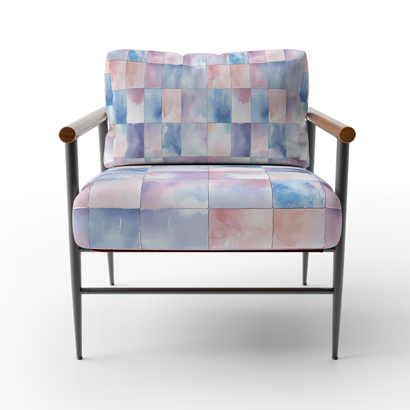 Fauteuil d'appoint French Country - violet et bleu, Bras ronds bruns