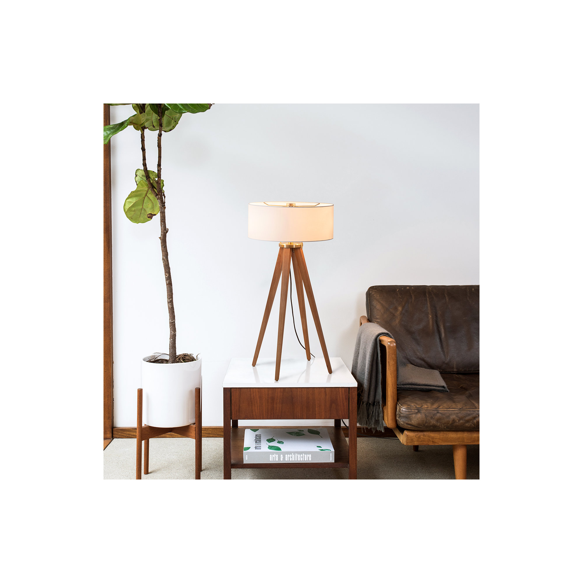 Quattro Solid Wood 31" Tripod Table Lamp, Natural Ash