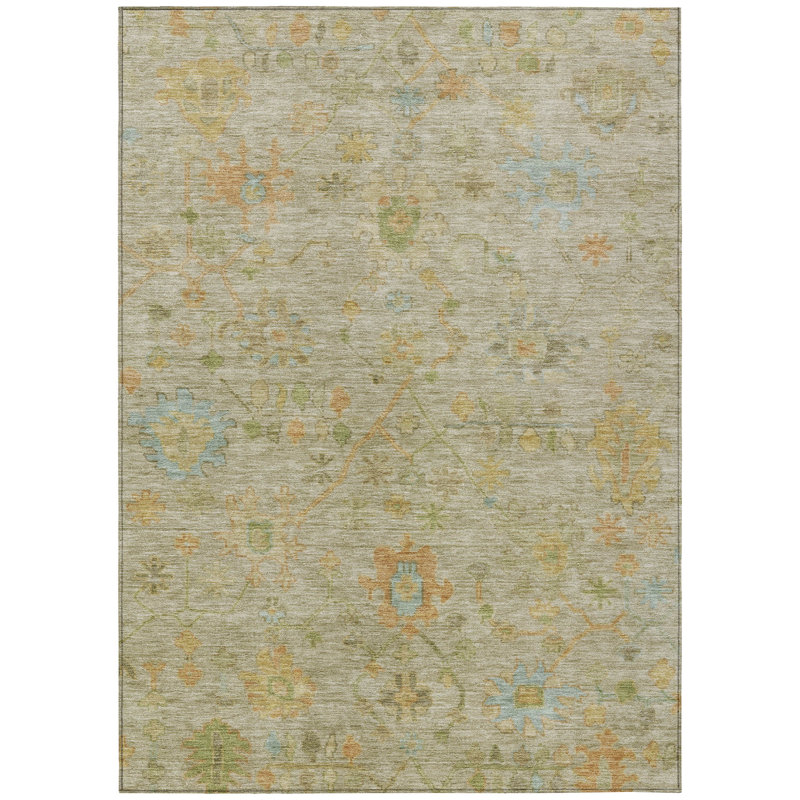 Machine Washable Indoor/Outdoor Xhevrie Khaki Rug, Rectangle 2'6" x 3'10"