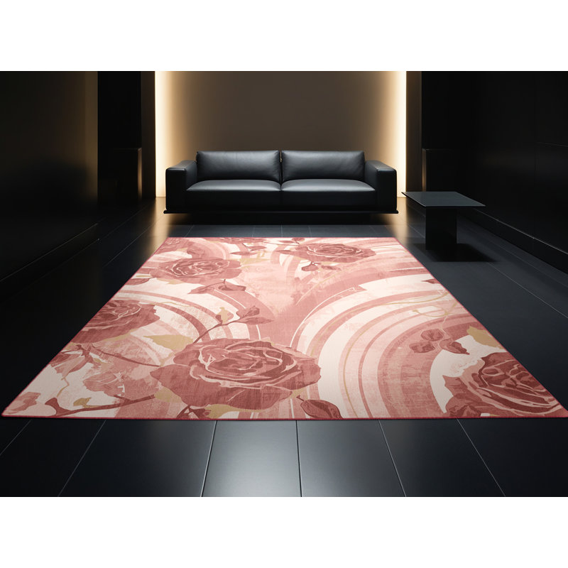 Soft Plush Everitt Valentines Modern & Contemporary Abstract Area Rug in Beige – Rose Binding, 5x8