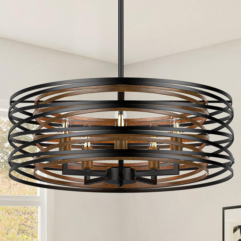 20 Inch Black Chandelier, 5-light Farmhouse Chandelier