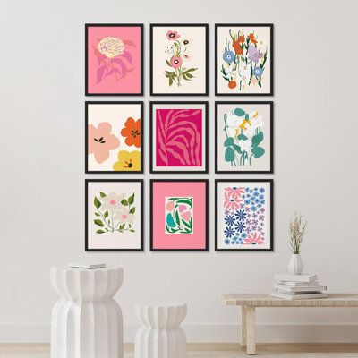 " Multicolor Pink Colorful Garden Flower Variety Nature Wilderness Calm Boho " 9 - Pieces