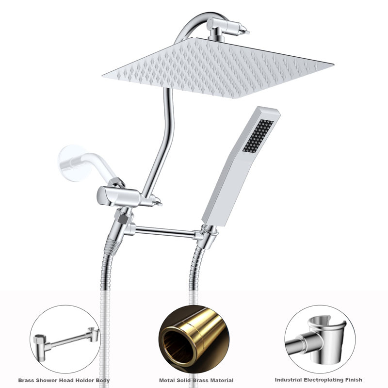 Premium All-Metal Shower System – 10" High-Pressure Rainfall Shower Combo With Adjustable Extension Arm, Chrome