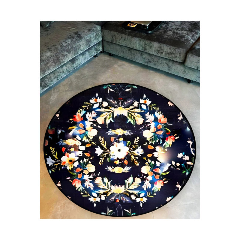 Multicolored Floral Pattern Woven Base Modern Decorative Carpet, Round 5'