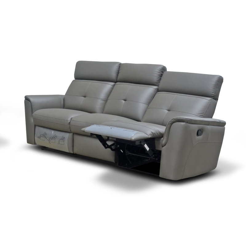 Canapé inclinable à accoudoirs coussinés de 85 po Delain, Cuir véritable gris foncé
