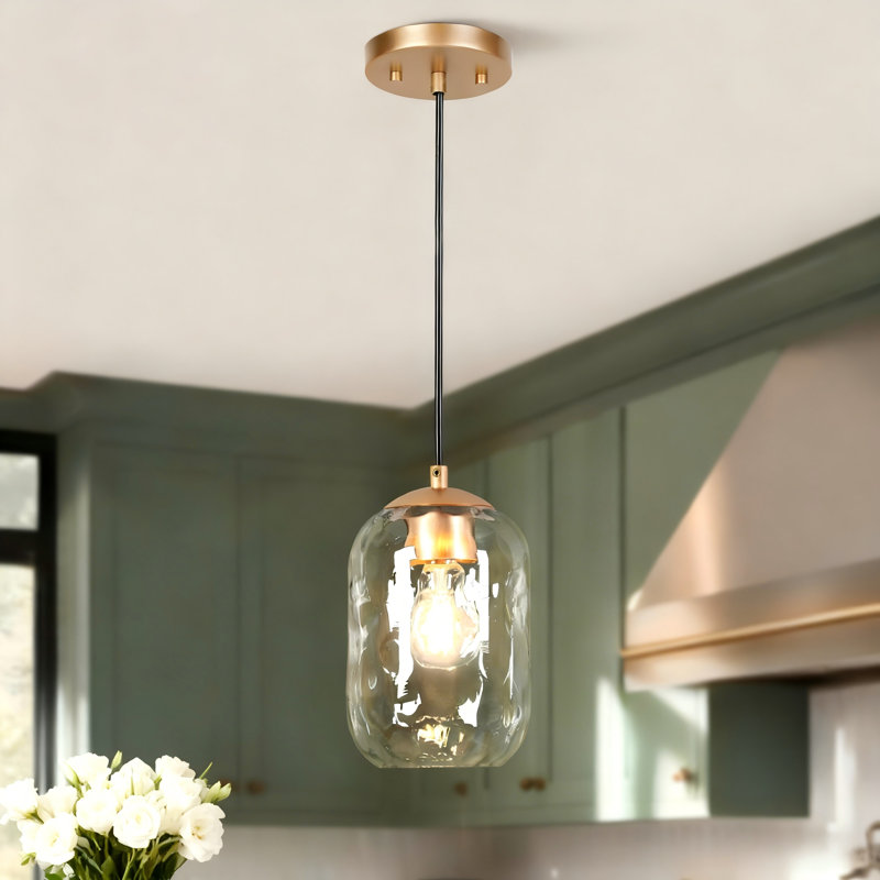  Luminaire suspendu pour îlot de cuisine 1 lumière avec verre martelé (1 ensemble)