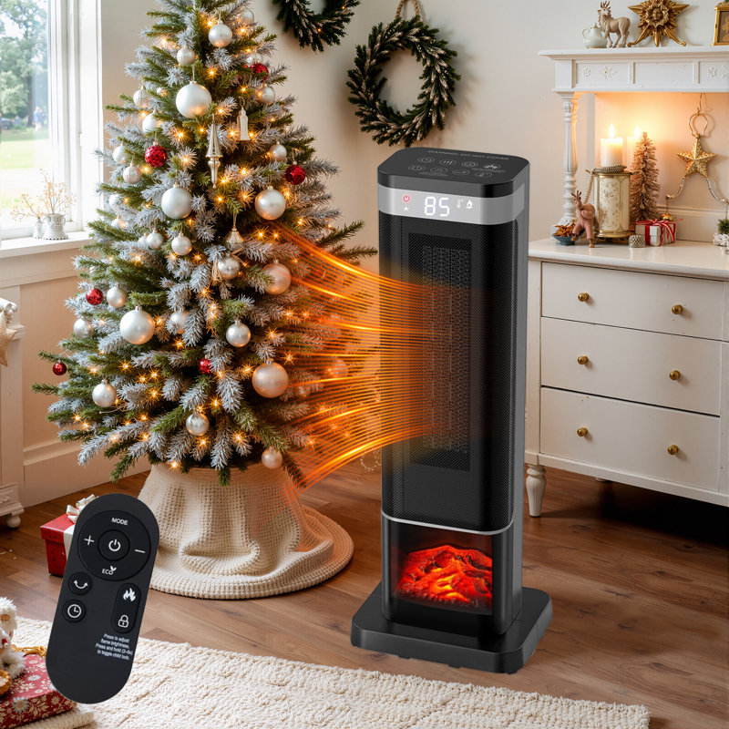 24" Portable Electric Space Heater With Remote, Thermostat & 3 Light Modes, 60° Oscillation, 12H Timer For Indoor Use, Black
