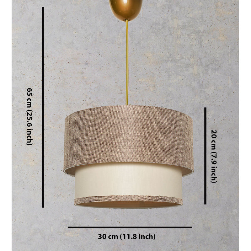 Luminaire suspendu cylindrique à 1 lumière Otoe, Or, Beige / Crème