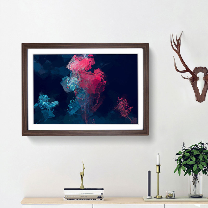 The Jellyfish in Abstract - Picture Frame Graphic Art Print, 27cm H x 36cm W x 2cm D, Walnut Framed