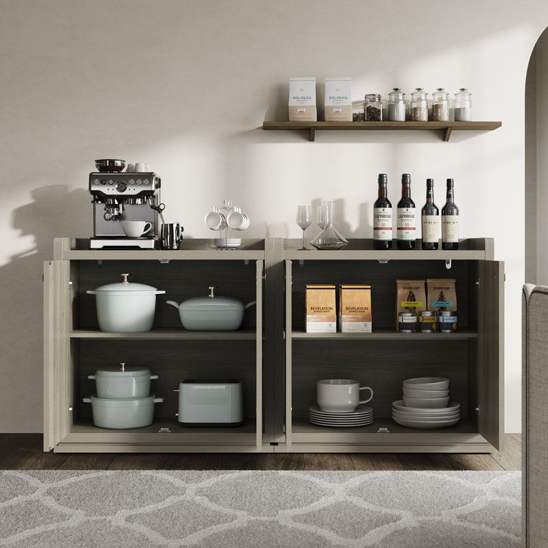 Helio 34'' Sideboard With Adjustable Shelf and Safe Round Corners, Gray White Oak, 3