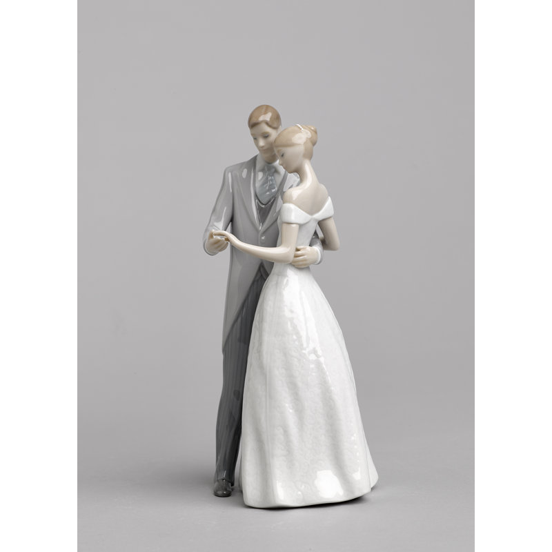 Handmade Porcelain Couple Figurine in White and Gray