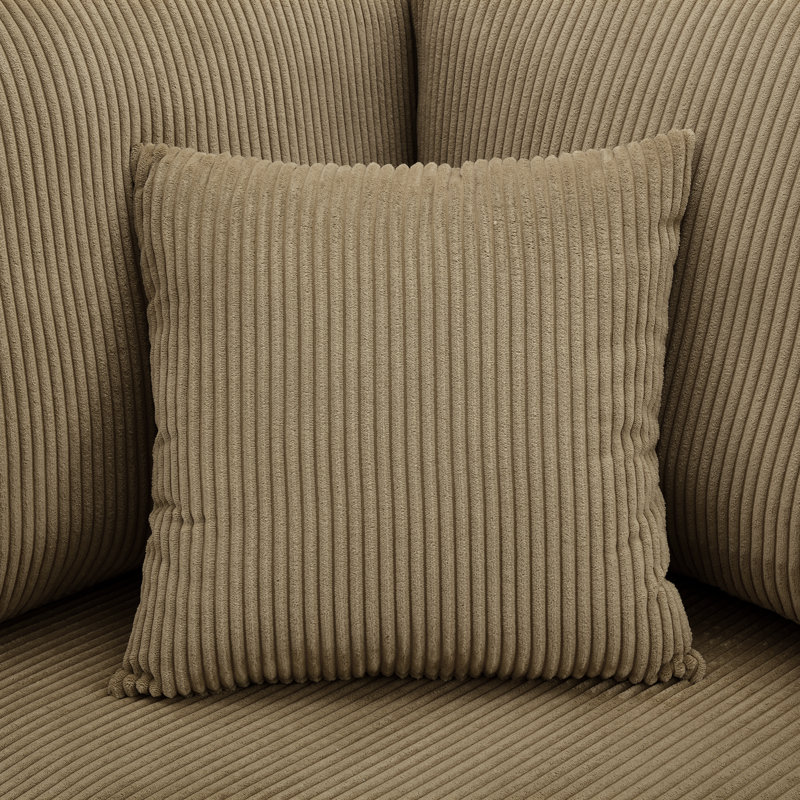 3 - Piece Upholstered Corduroy Modular Sectional with Pillow Back and Solid Wood Legs, Camel