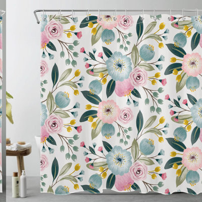 Spring Blossom Boho Shower Curtain Set - Colorful Floral & Botanical Design, Waterproof Fabric with 12 Hooks