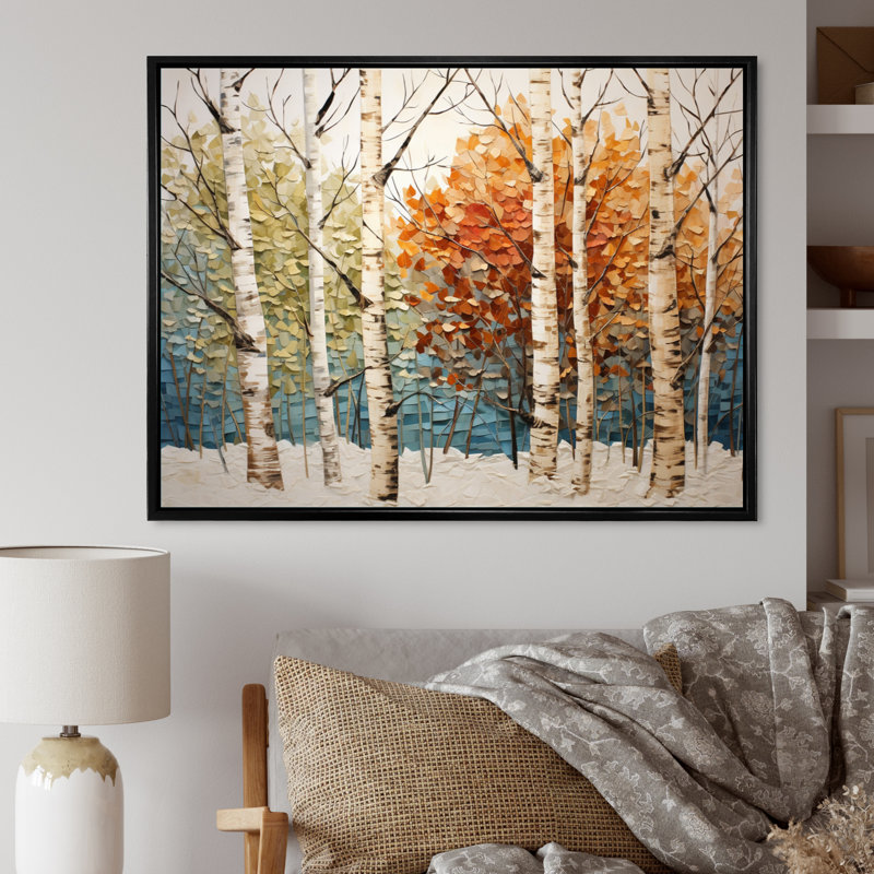 Bouleau saisonnier bois de bouleau III - arbre, art mural, H 24 po x l 32 po x P 1 po, Cadre flottant noir