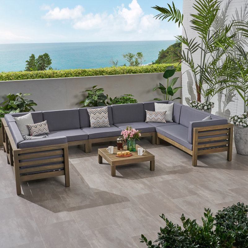 Chesterbrook 9 - Person Modular Patio Conversation Set with Cushions, Dark Gray