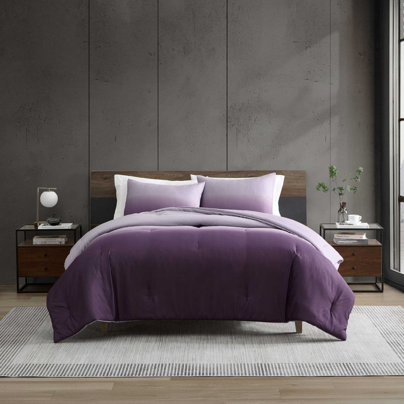 Ensemble d'édredon réversible mauve dégradé Kenneth Cole, Édredon pour grand lit + 2 taies décoratives