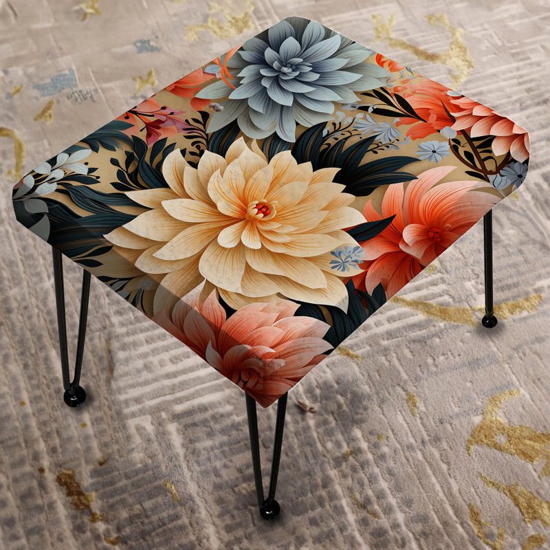 Multicolore Fusion contemporaine à motif floral - Repose-pieds rectangulaire floral
