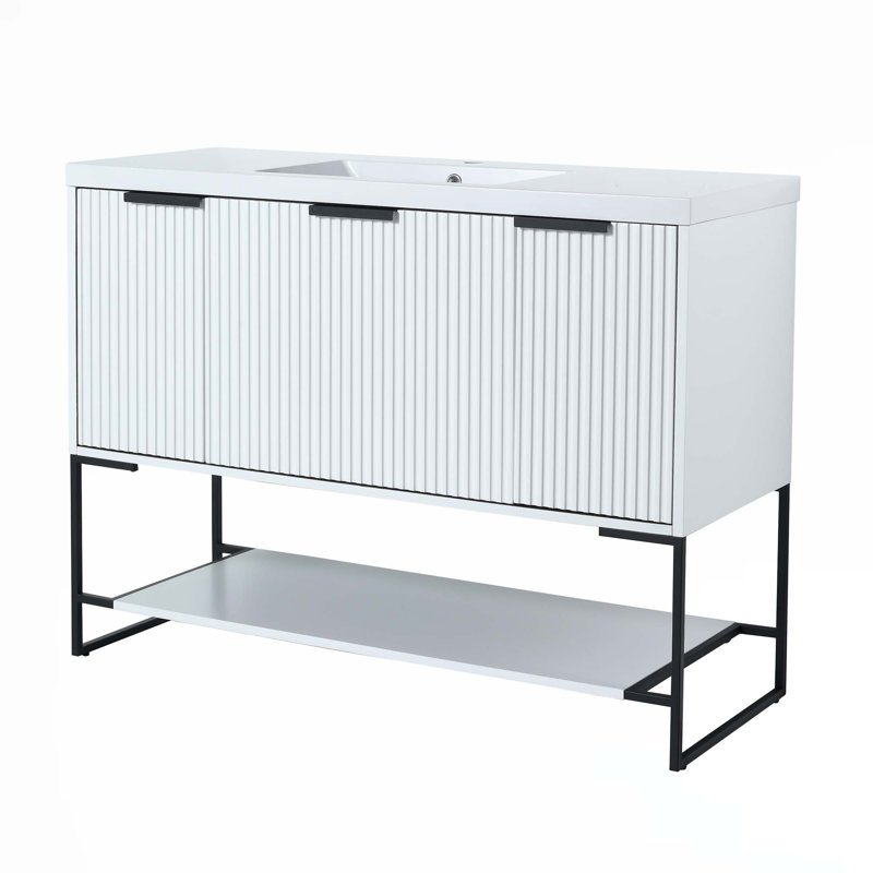 Meuble-lavabo autoportant avec lavabo en résine, Blanc / noir
