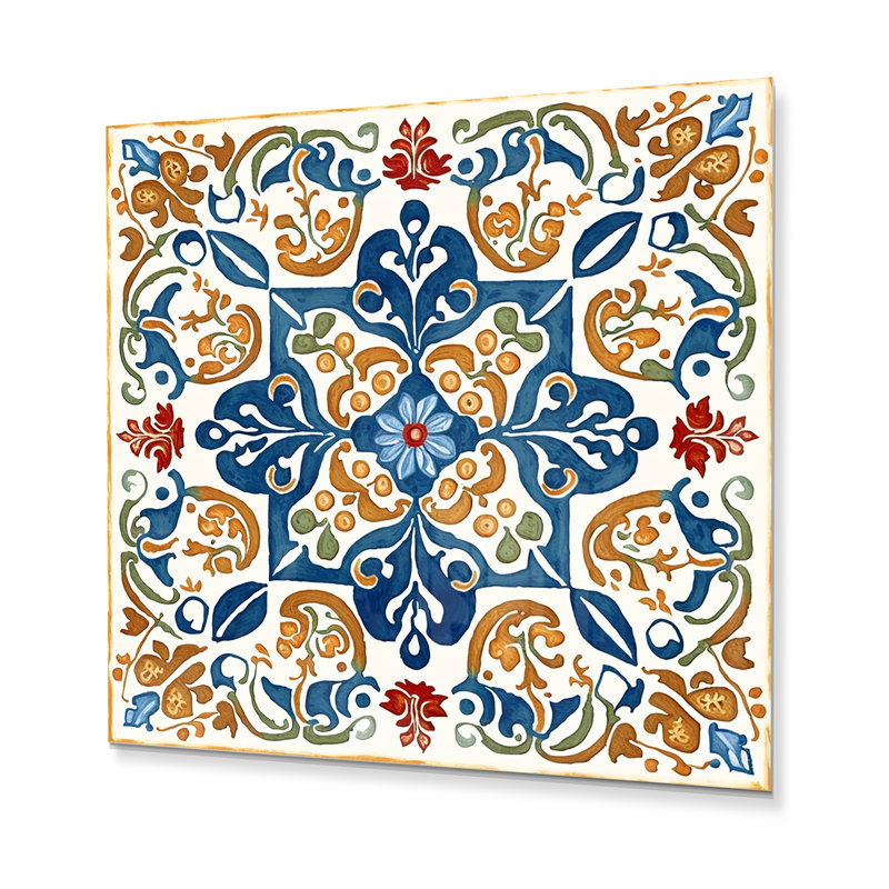 Mediterranean Tiles In Retro Blue VII - Abstract Tile Metal Print Wall Art, 36" H x 36" W x 1" D