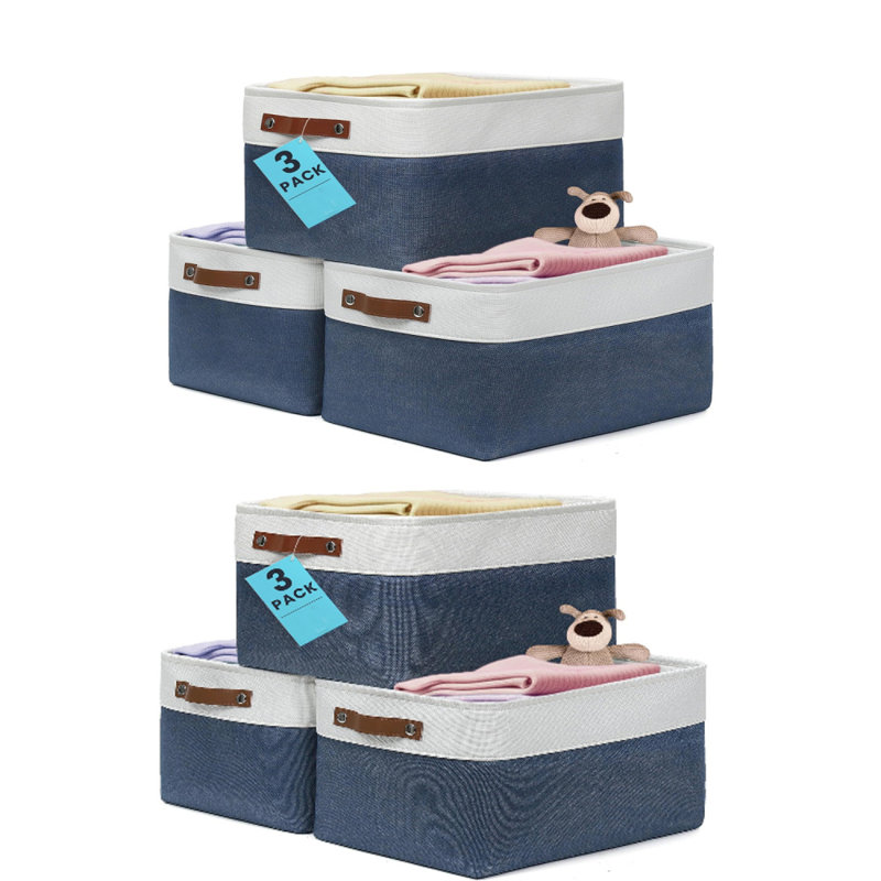 6 paniers de rangement pour placard, bacs de rangement pour tablettes, boîtes de rangement pliables et paniers avec poignées en cuir pour organiser les vêtements, draps, jeans, jouets, livres