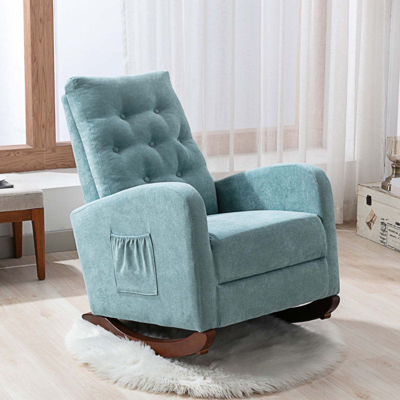 Fauteuil berçant à haut dossier Chrisann, 100% coton vert menthe