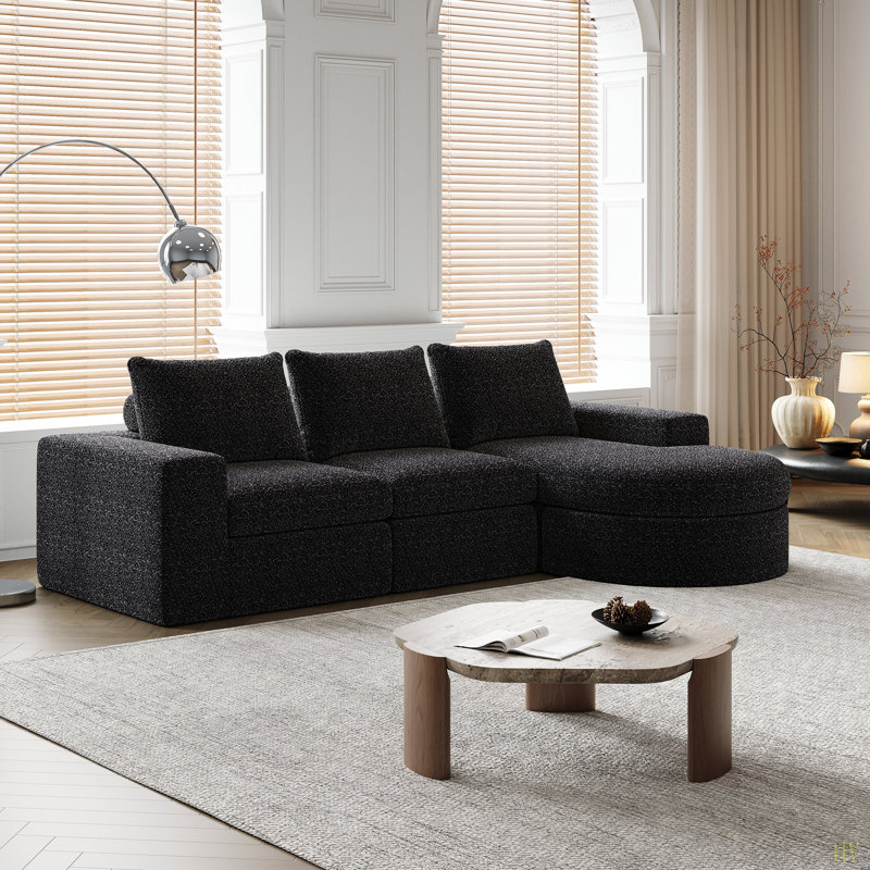 Canapé modulaire incurvé en chenille de 99 pouces avec méridienne, canapé modulaire en forme de L avec sièges profonds, canapé modulaire en chenille pour le salon et la chambre à coucher, aucun assemblage requis
