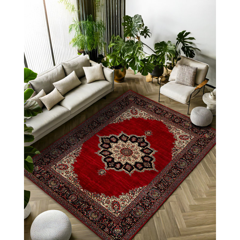 Tapis rouge en coton imprimé chenille Guria, Rectangle 2 pi 8 po x 5 pi