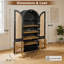 Armoire à porte en rotin arquée de 71 pouces avec tablettes réglables; Rangement de ferme moderne à 4 portes avec tablettes intégrées; convient aux cuisines, aux salles à manger et aux bureaux; noir.