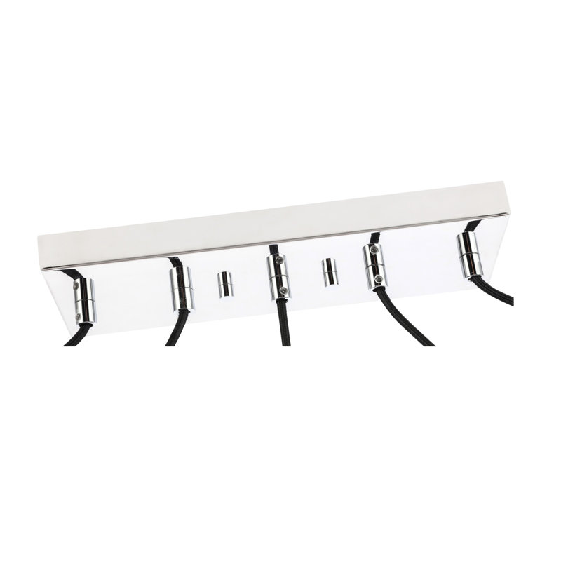 Luminaire suspendu rectangulaire 5 lumières grappe Shults, Chrome, Halogène