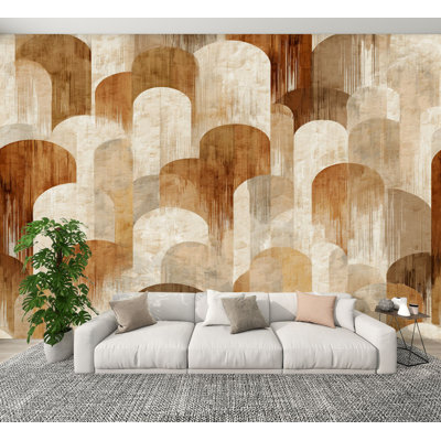 Papier peint adhésif pelez et collez abstrait géométrique tons chauds tons terre H 100 po x l 144 po, papier mural amovible en PVC auto-adhésif pour chambre à coucher, bureau à domicile