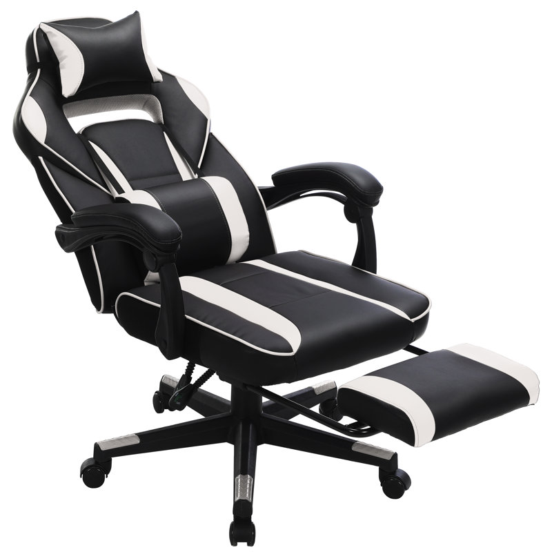 Brayden Studio Mcgaughey Adjustable Reclining Ergonomic Swiveling PC & Racing Game Chair with Footrest in Black, White/Black