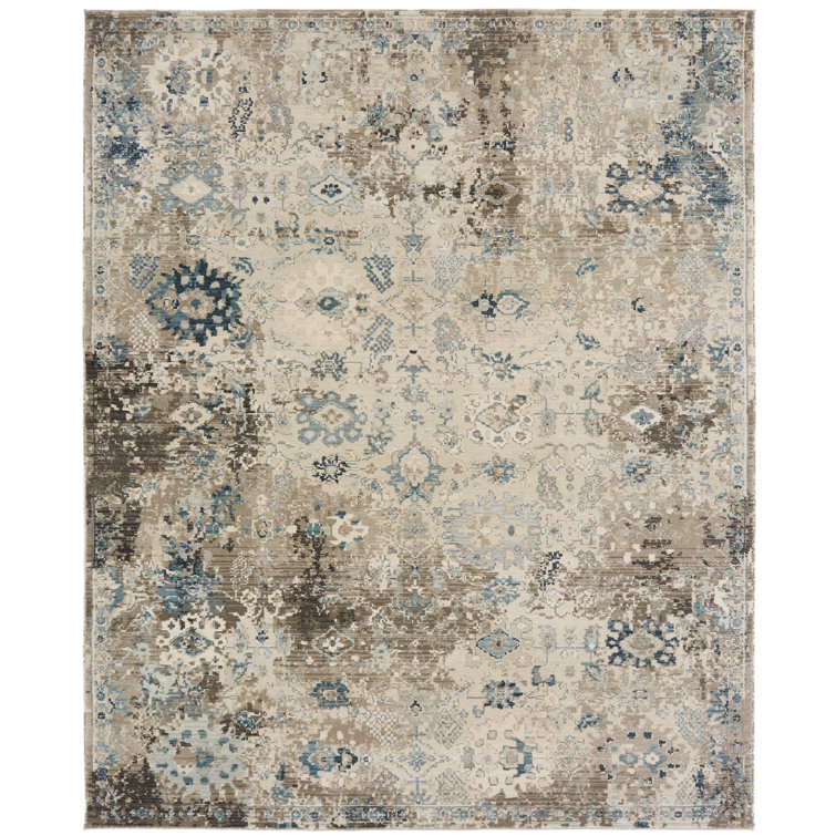 Tedford Abstract Area Rug in Ivory/Blue