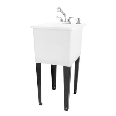 Spacious White Utility Sink Laundry Tub Freestanding Sink Wash Station W/  Faucet