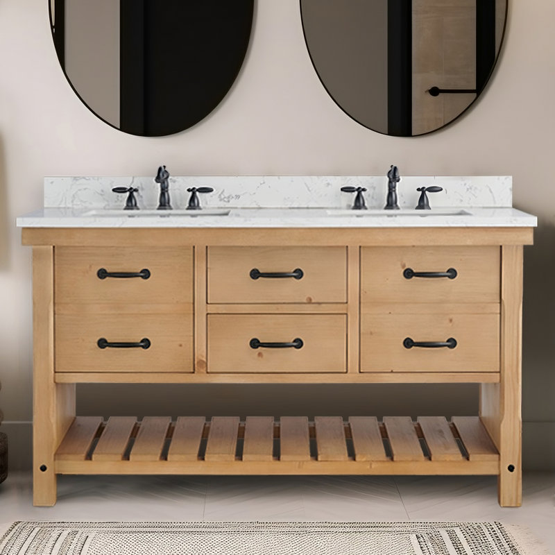Barron 60'' Free Standing Double Bathroom Vanity with Ceramic Top