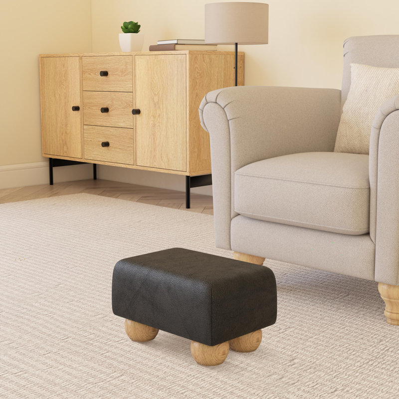 Manufactured Wood Accent Stool, Natural, Italian Leather, Black