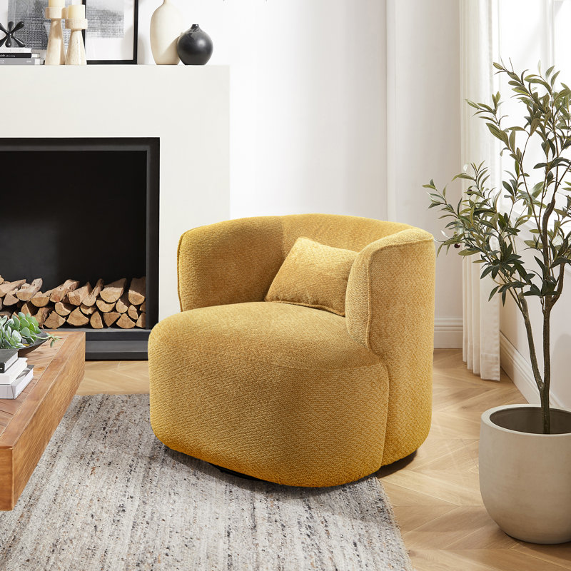 Bernado 31.1'' Wide Fabric Swivel Barrel Chair, Yellow 