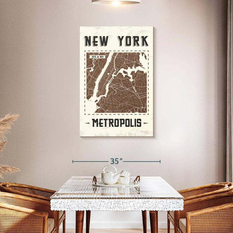 Aliaz New York Map, 45" H x 30" W