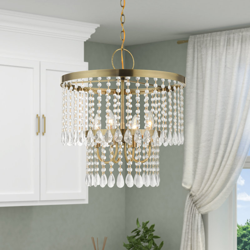 4 - Light Dimmable Drum Chandelier, Antique Brass