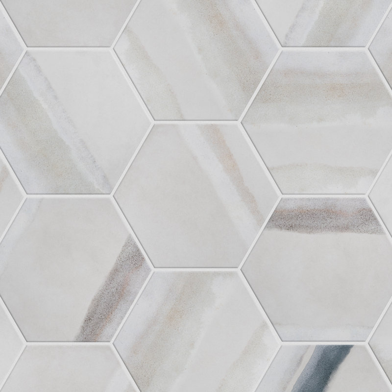 Matter Hex Canvas 8' x 9' Stone Look Wall & Floor Tile, Bone/Blue