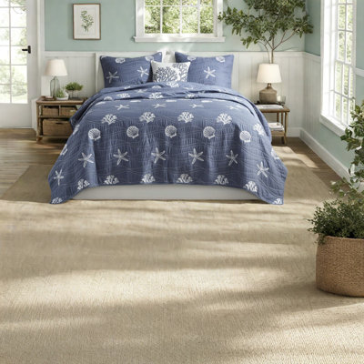Quality Cotton Bedding Sets, Reversible Quilt Navy, Coastal Style