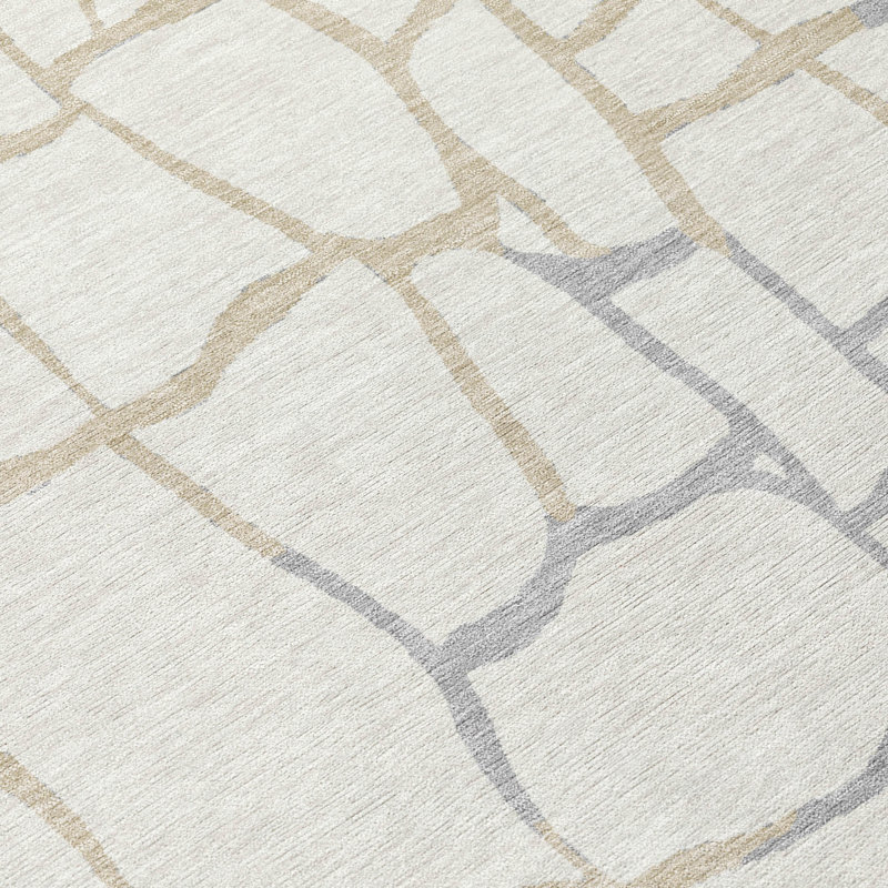Ivory and Beige Flat Woven Synthetic Area Rug