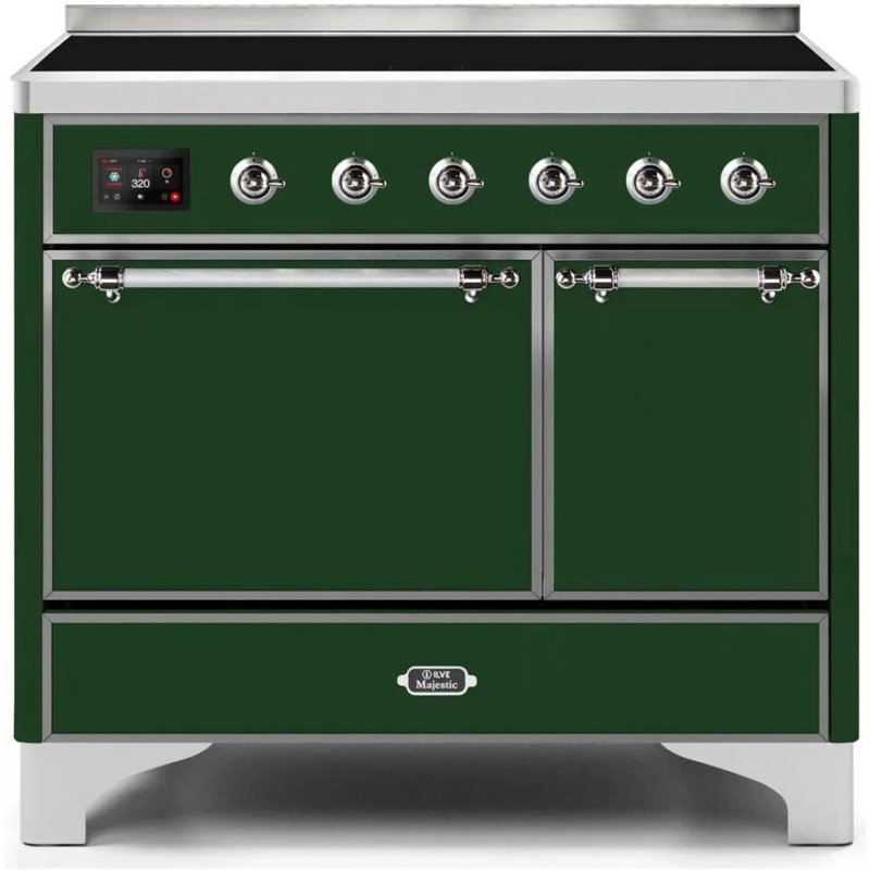 Cuisinière à induction 40 pouces avec 6 éléments à induction ILVE Majestic II Series (porte en verre), Vert émeraude / chrome