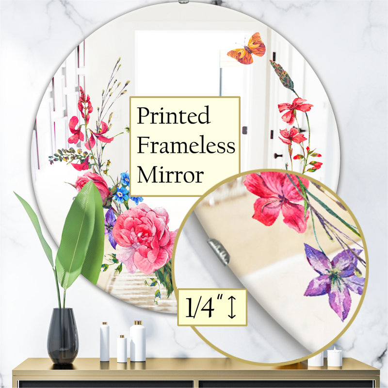 Miroir d'appoint mural Butterflys and Flowers, H 31,5 po x l po