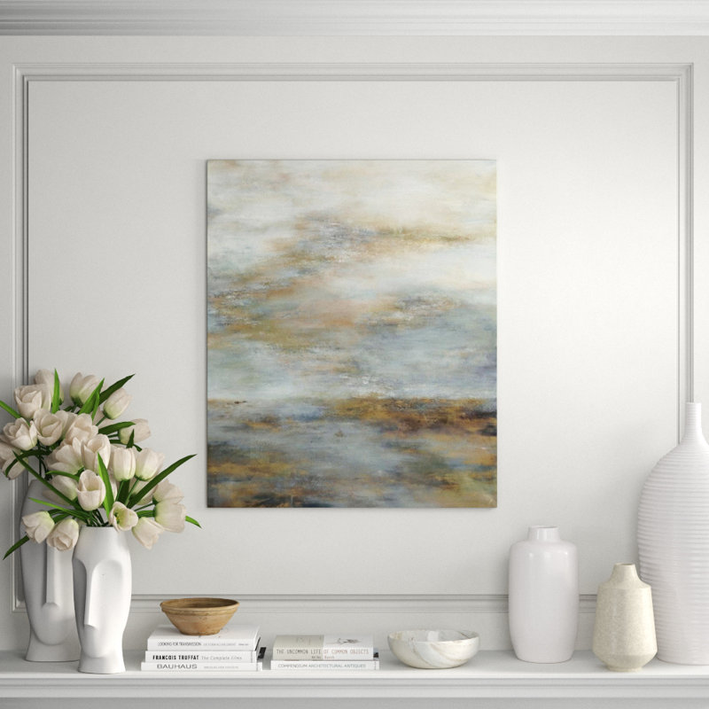 Misty Morning Painting by Beverly Fuller, Hand Embellishment Gold, 36" H x 30" W