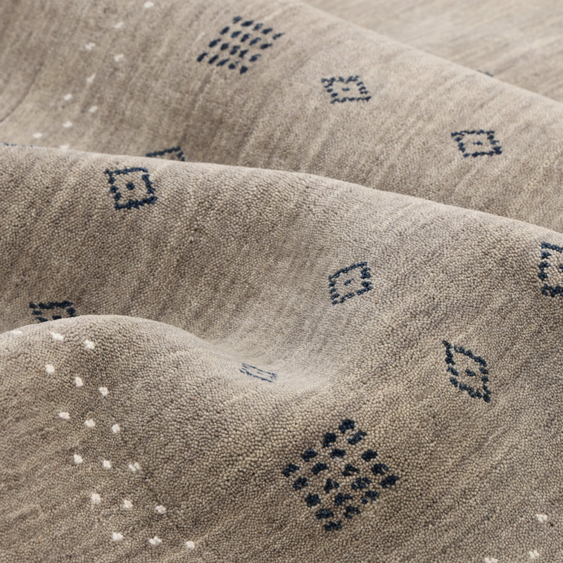 Simi Hand Knotted Cotton/Wool Southwestern Area Rug, Taupe, Rectangle 6' x 9'