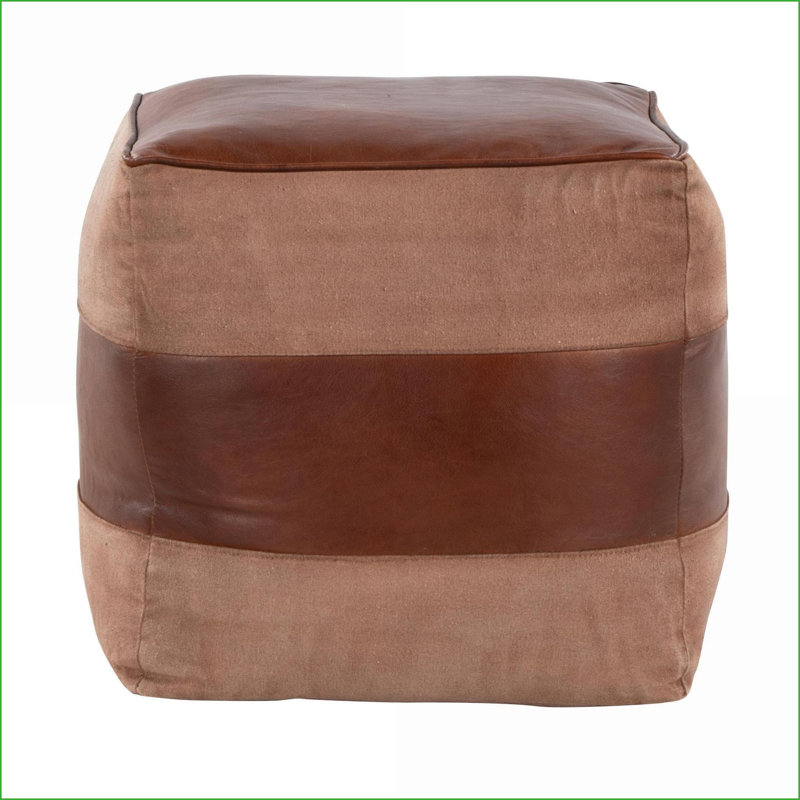 Ottoman, Industrial Genuine Leather &amp; Tan Brown Canvas Pouf by LumiSource | Dark Brown | Leather, Tan