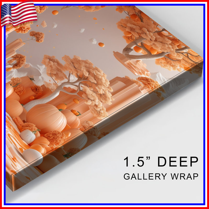 Toile tendue avec citrouilles et arbres flottants, 32 po x 32 po