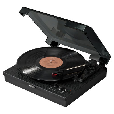 Platine tourne-disque manuelle à 3 vitesses JENSEN® JTA-316 avec haut-parleurs externes, contrôle de hauteur et adaptateur 45 tours