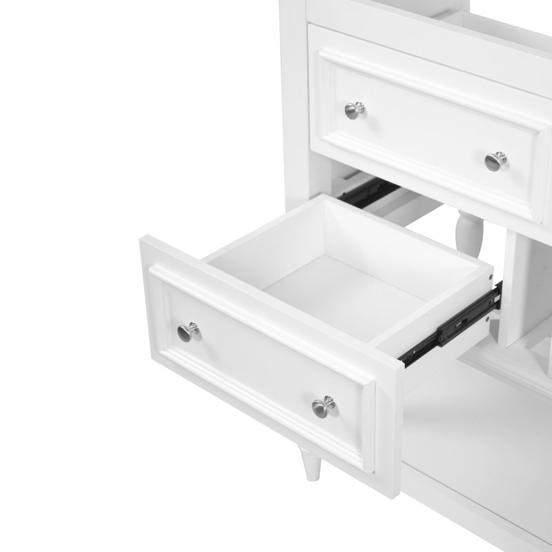Armoire de salle de bain 36 po, ensemble de meuble-lavabo autoportant avec 4 tiroirs, structure en bois massif, blanc, Blanc