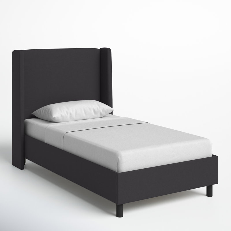 Tilly Upholstered Low Profile Platform Bed, Twin, Classic Black Linen